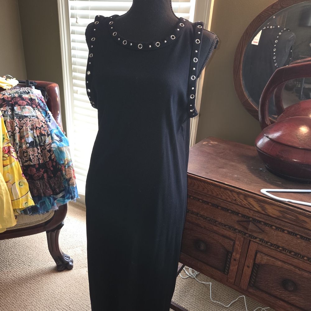 Bar III😎 Black Sleeveless Hardware Dress with Silver Grommet Trim